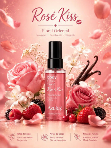 Body Mist Pocket Rosé Kiss Floral Oriental Feminino 60ml