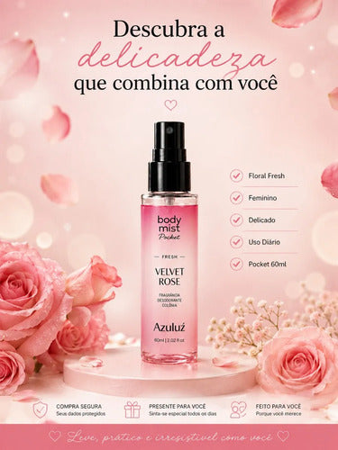 Body Mist Pocket Velvet Rose Fresh Feminino 60ml