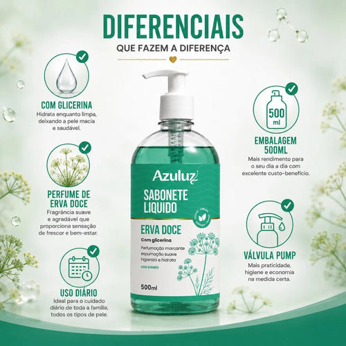 Sabonete Líquido Erva Doce Com Glicerina 480ml Limpeza Suave