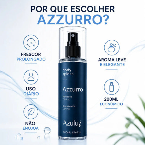 Azzurro Body Splash Masculino Aquático Cítrico Fresco 200ml