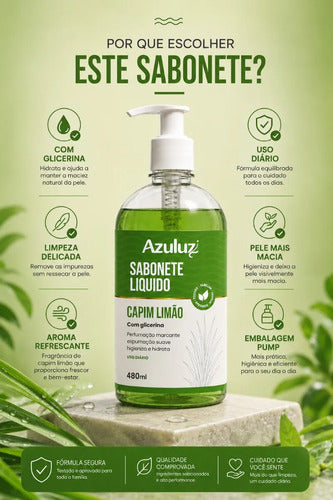 Sabonete Líquido Capim Limão 480ml Limpeza Com Glicerina
