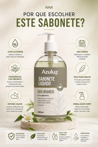 Sabonete Líquido Chá Branco 480ml Com Glicerina